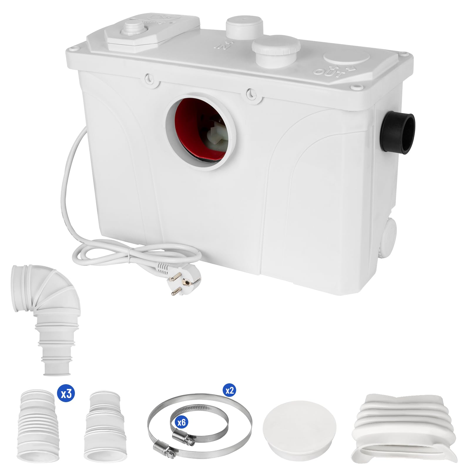 Broyeur Sanitaire 700W Convient aux Pompes de Toilettes Domestiques - Verticale 7 m - 190L/min - 4 Entrées d'Eau - Pompa